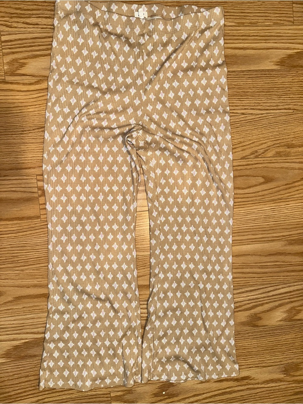 aerie Tan Flare Pants with White Diamond Print